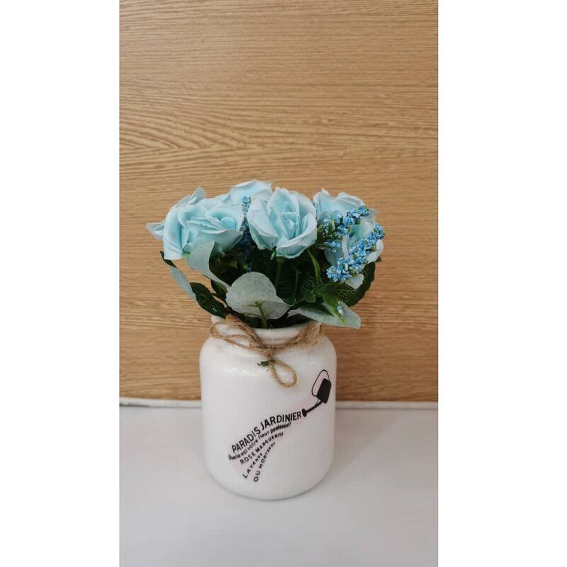 Binfen Simulation Flower Iron Bucket Set - Blue 00913