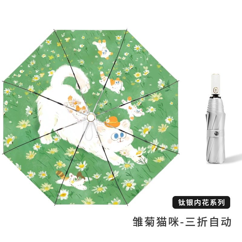Auto Umbrella Flower Cat Green 28563