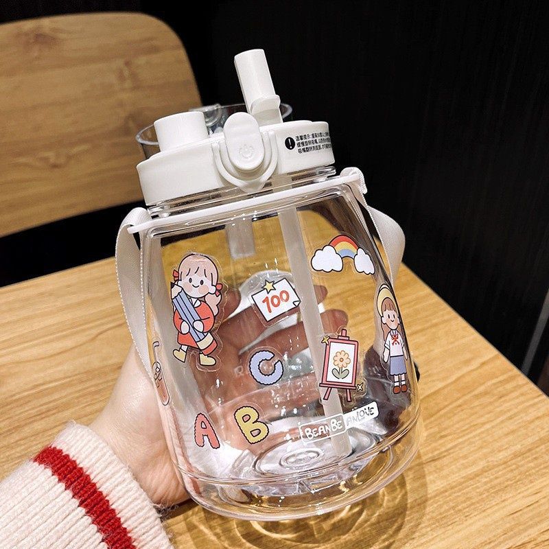 Gezhuo Double drinking pot belly cup: White Includes stickers + straps: 1300ml 06622