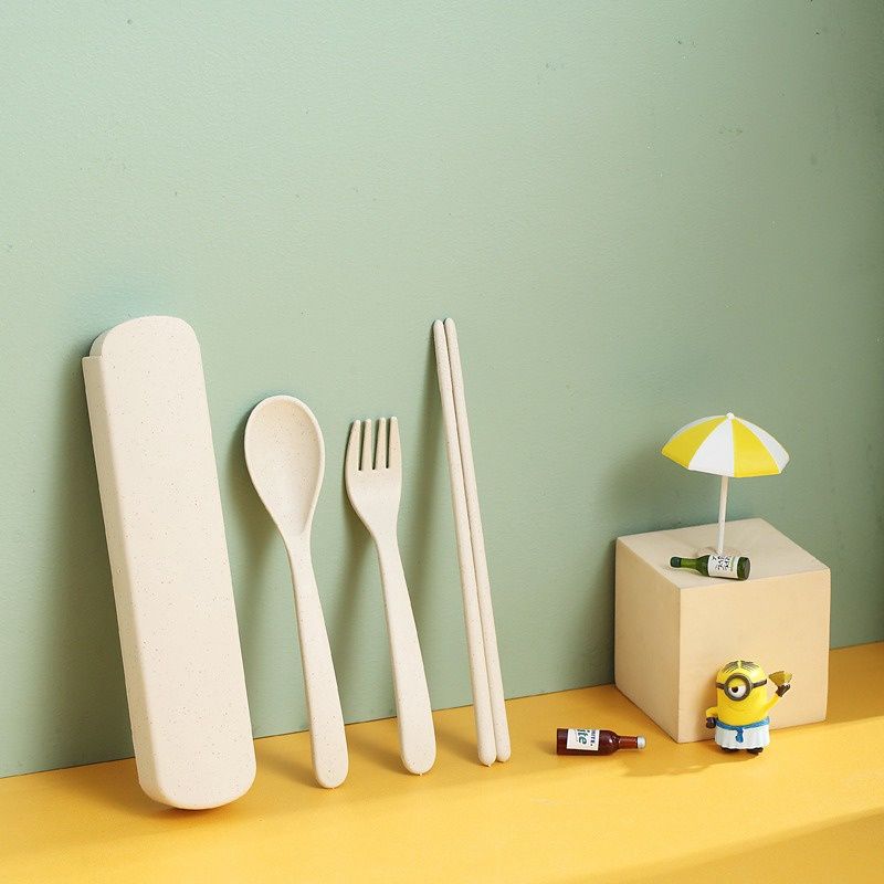 Portable Wheat Straw 3In1 Drawer Cutlery : Nordic Beige 59995