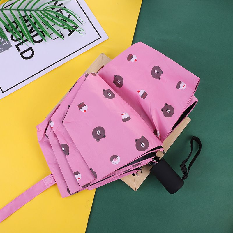 Xingi 222 8K Manual Bear Three-Fold Sun Umbrella Pink 07885
