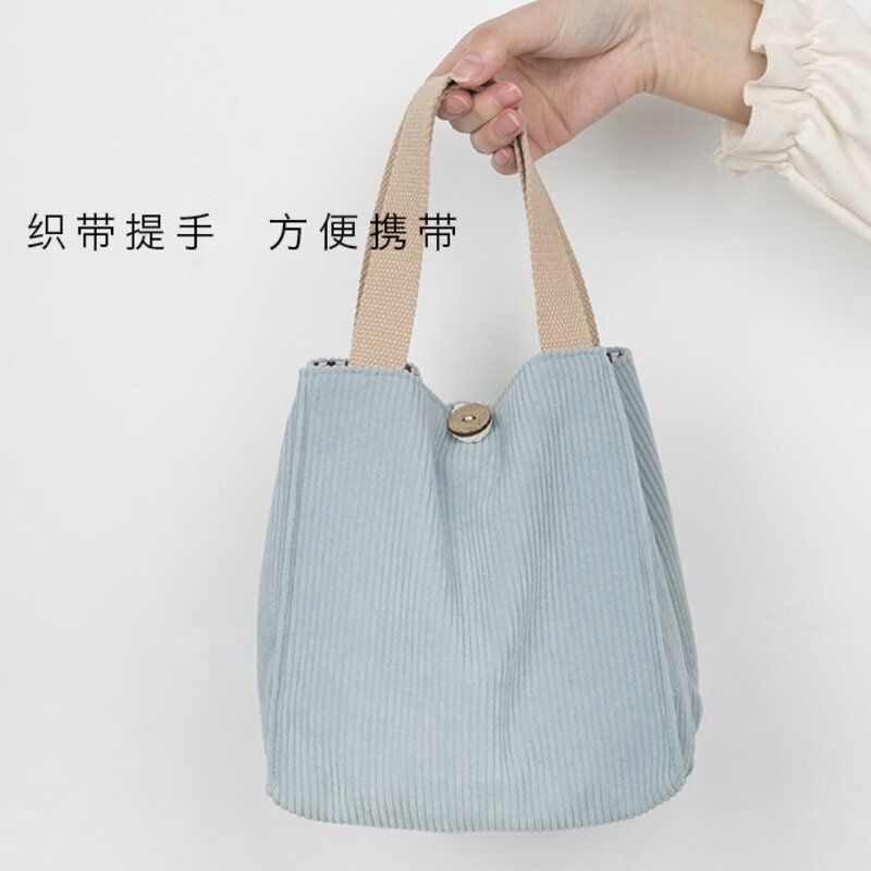 Buckle Corduroy Lunch Bag - Blue 20605