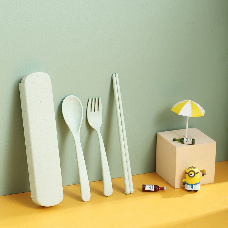 Portable Wheat Straw 3In1 Drawer Cutlery : Nordic Green 59996