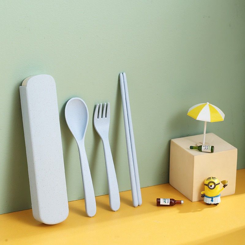 Portable Wheat Straw 3In1 Drawer Cutlery : Nordic Blue 59992