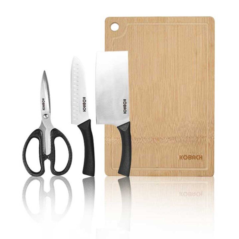 KBH Kobach Kitchen Set Four In One KOM20A4 (Chopping Knife/Cooking Knife/Scissors/Bamboo Cutting Board) 13277