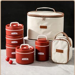 SenLe 4-pack 2800ML insulated round lunch box set (red) 38401