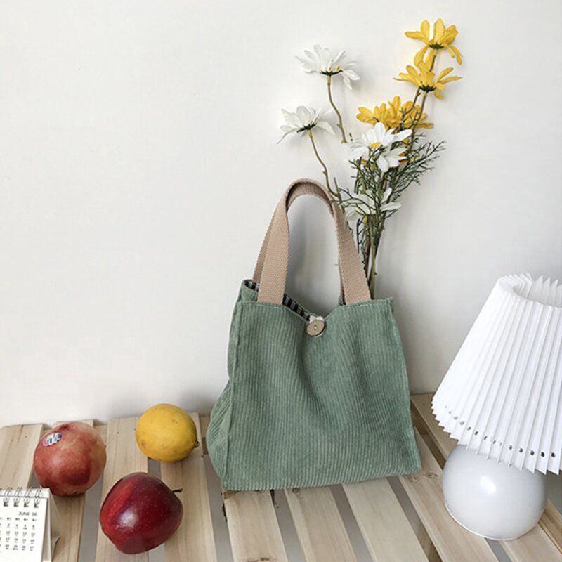 Buckle Corduroy Lunch Bag - Green 20602