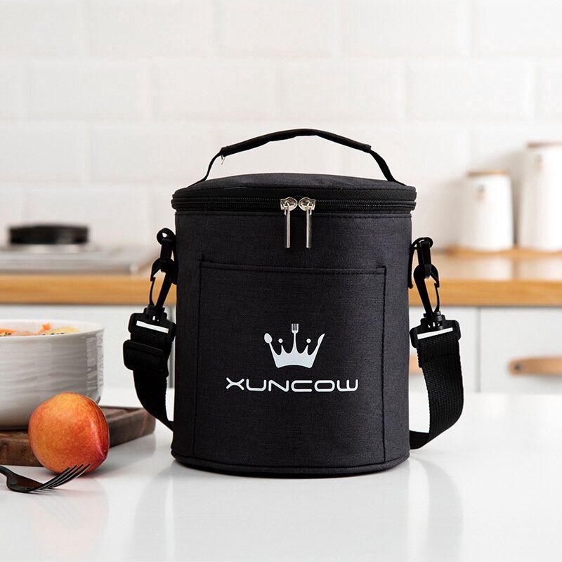Xuncow Cylindrical Lunch Bag Black - 20x18cm Medium 00253