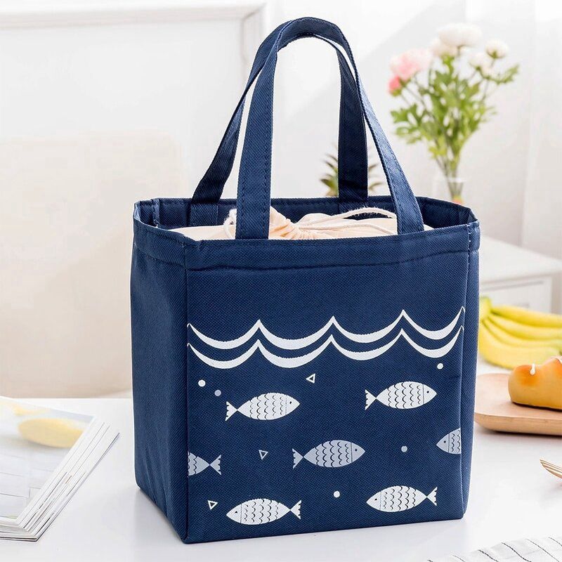 Insulated Bento Bag Fish Dark Blue 20x20cm 25091