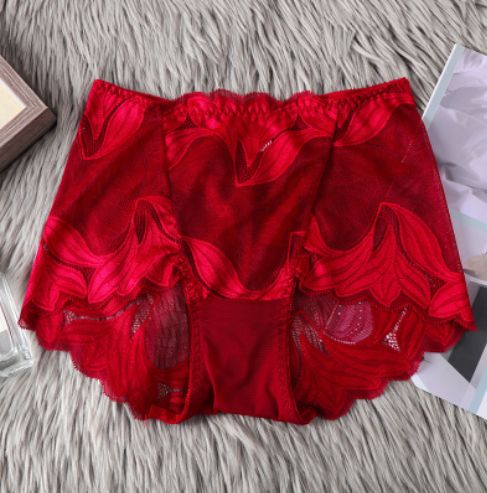 yayi  Transparent  Lace Mid Waist  Hip Lifting Brief 5533 : 酒red : XL 90747