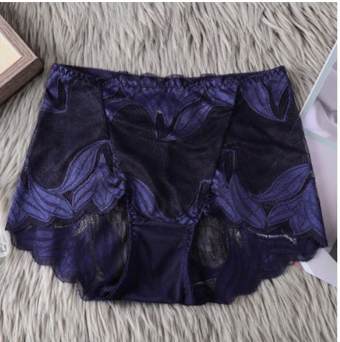 yayi  Transparent  Lace Mid Waist  Hip Lifting Brief 5533 : 深blue: XL 90741