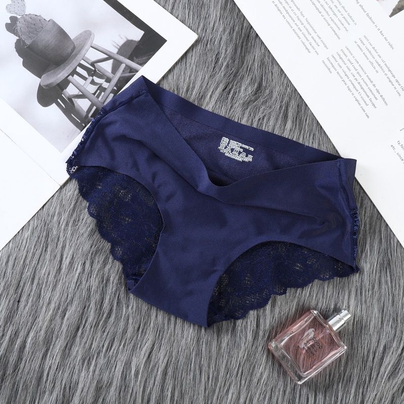 Yayi 93# Ice silk pearl lace panties: dark blue: M 96679