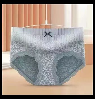 Yayi belly-lifting butt-lifting graphene inner crotch lace panties mid-waist 宫廷3.0 : blue 07237