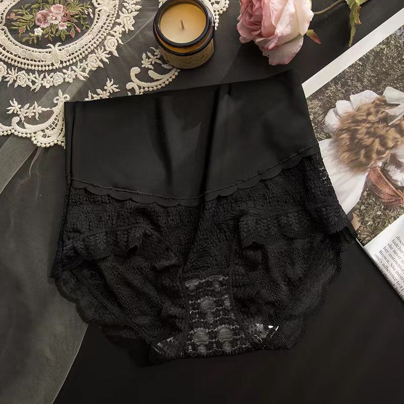 CW 2072# Lace High Waist Tummy Panties Thin: Black: XL 10921