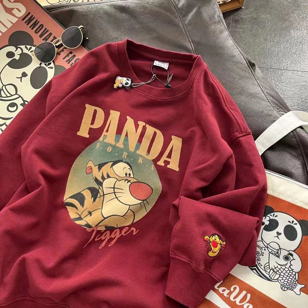 Qiuqi cartoon leopard long sleeve sweater: red  60985