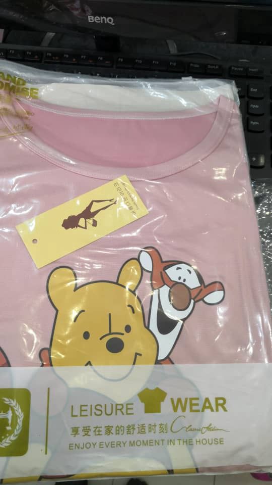 Meier cute cartoon pyjamas short-sleeved shorts : winnie the pool  pink 21772
