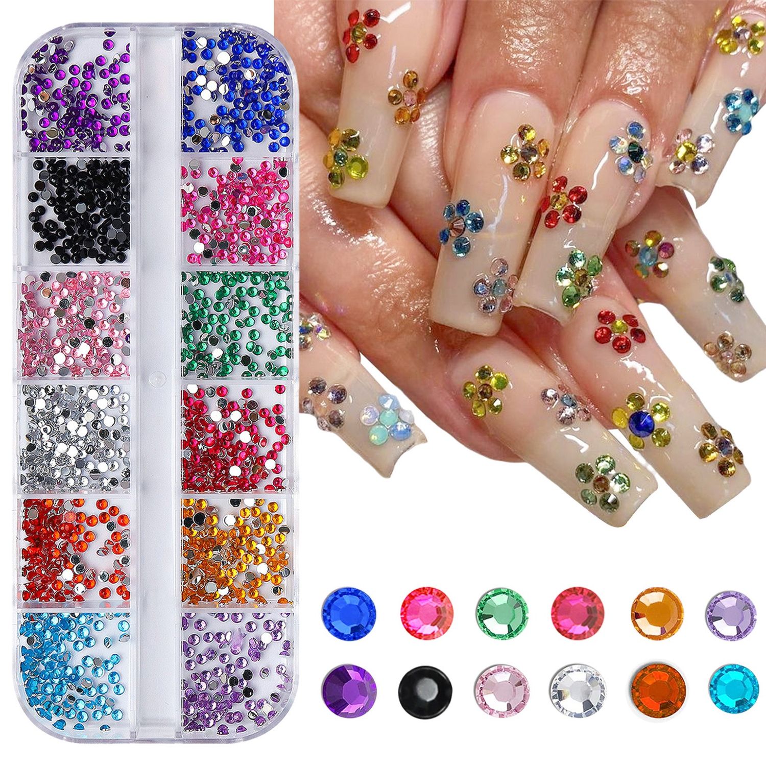 11989 Nail art sequins: 12 grid flat bottom diamond
