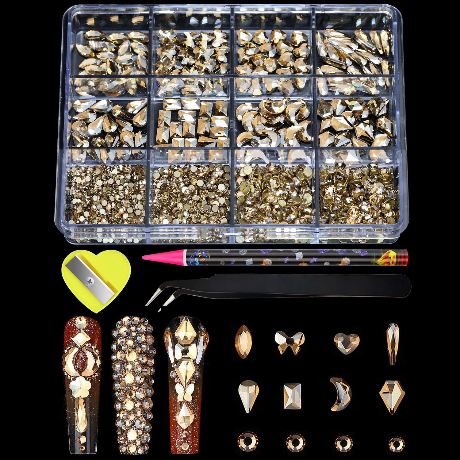 OUMEI Nail accessories : 12-grid champagne diamond set 41017
