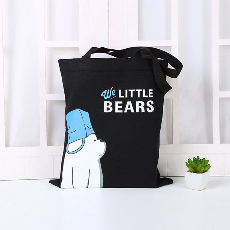 Canvas Tote Bag We Little Bears Blue Cap Black HY170 49659