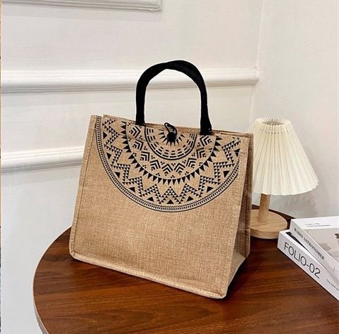 CY Linen handbag: blk  print 07432