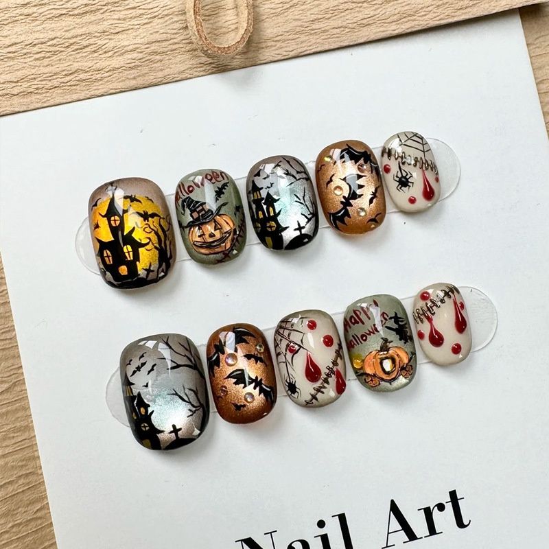 7 days Handmade nail art BY1795 Crystal Halloween M  #10 pcs