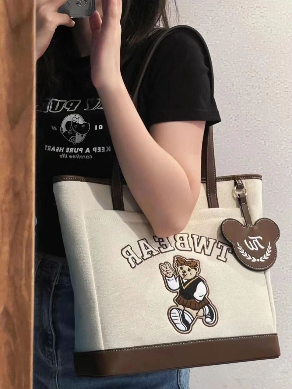 Bante TW Bear 2066# Tote bag white 61946
