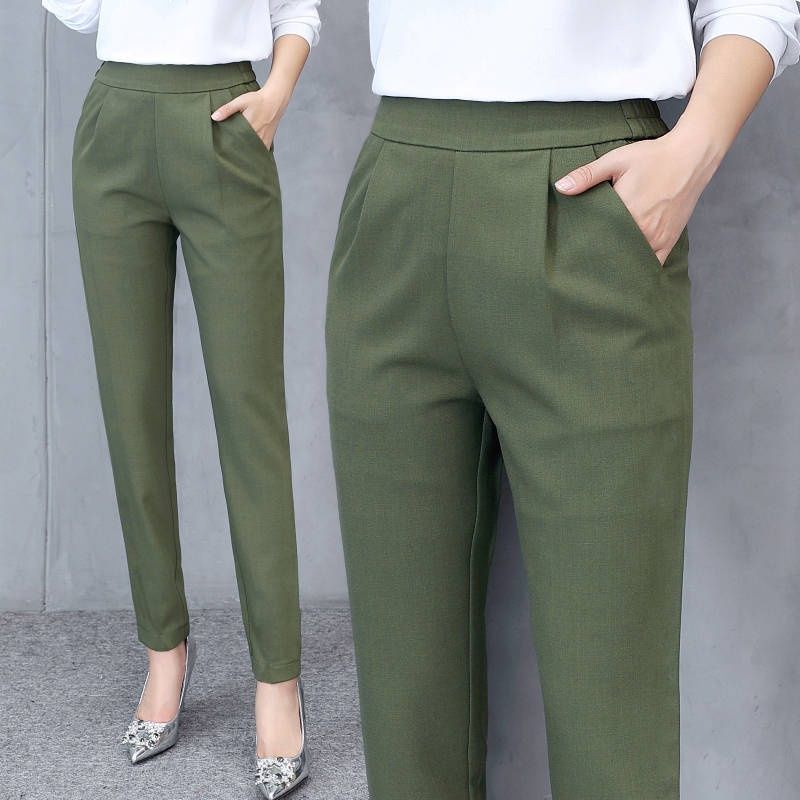 Xinye High Waist Stretch Harem Pants: Green: 2XL 47626