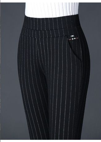 Xinye Elastic high-waisted casual trousers, straight trousers: striped hot stamping: 3XL 56833