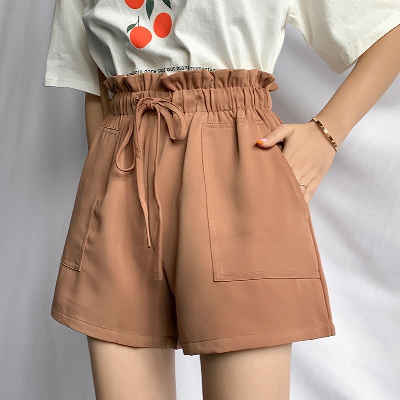 Leiru  high waist a line wide leg pants Khaki L 61103
