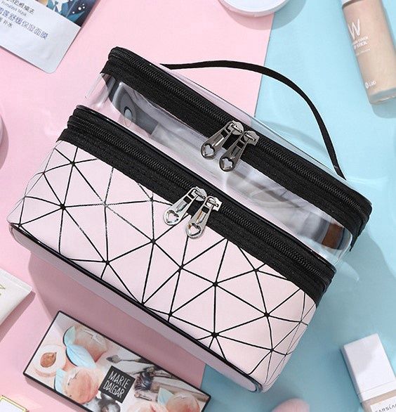 portable cosmetic travel storage bag multi-functional waterproof cosmetic : BLACK 23*16*17cm : XH-19-PU leather double layer-6 24226