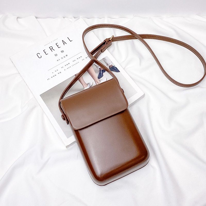 Kuqi Vertical Style Mobile Phone Bag: Brown 80175