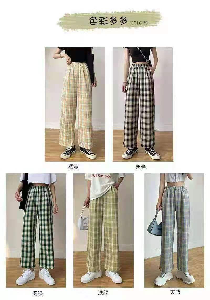 Plaid wide-leg pants: dark green