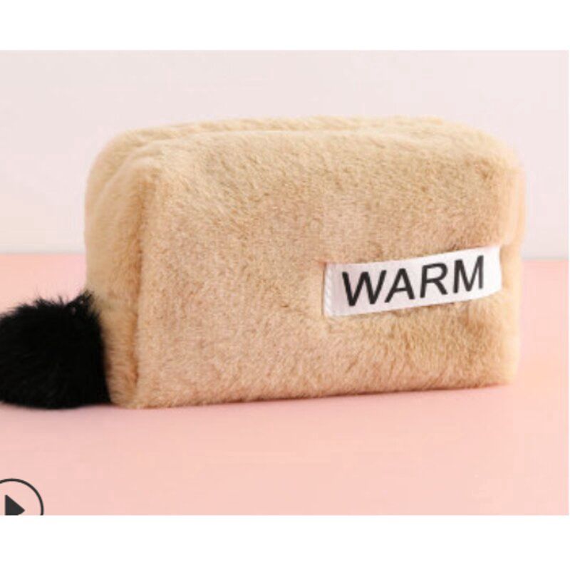 ChuangShuo Square Makeup Bag 毛绒化妆包韩版时尚收纳包多功能化妆包大容量笔袋收纳袋小方包 颜色: AI2-5毛绒化妆包咖啡 209450