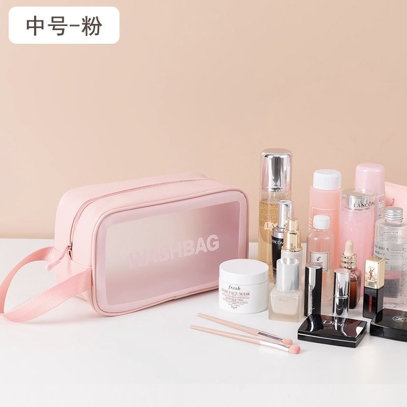 JN PU transparent frosted  wash bag Pink M  13064