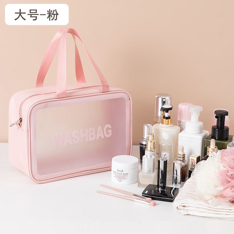 JN PU transparent frosted  wash bag Pink L  13065