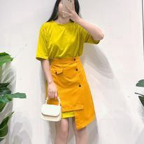 VN long shirt n skirt set wear lime+orange 22259