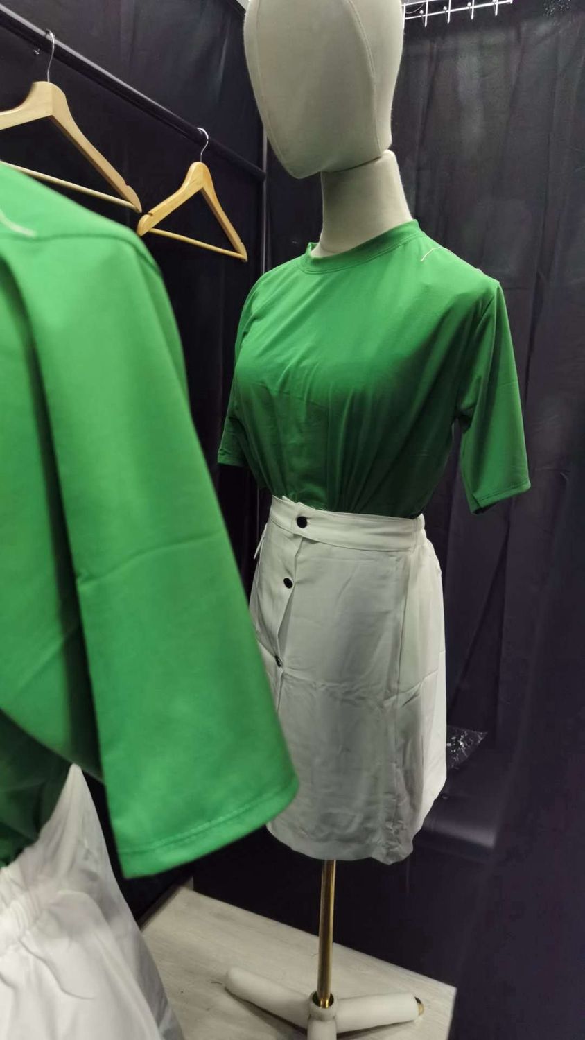VN long shirt n skirt set wear green+white 22267