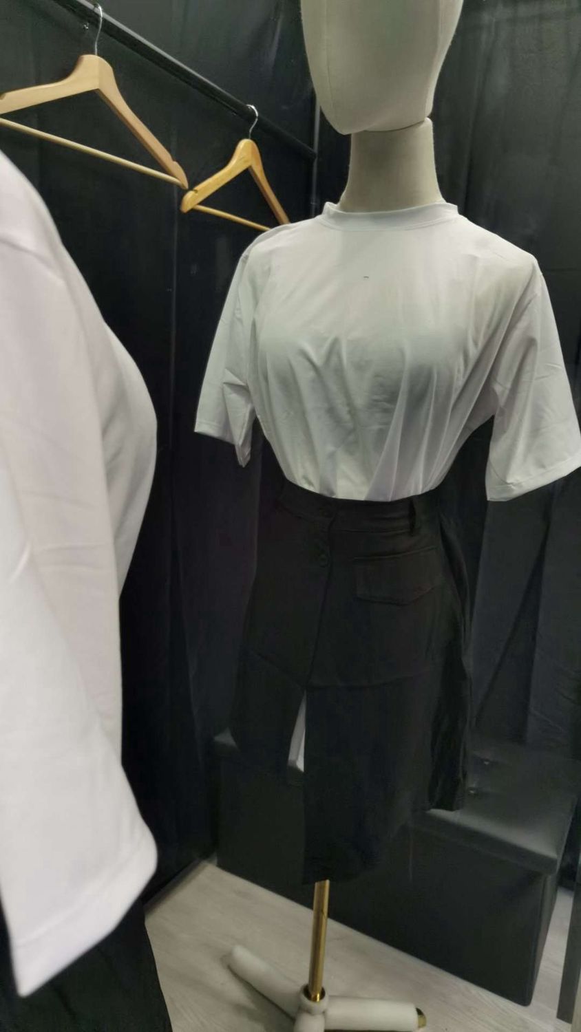 VN long shirt n skirt set wear white+black 22258