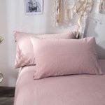 Washed cotton double pillowcase (powder gray / gray)