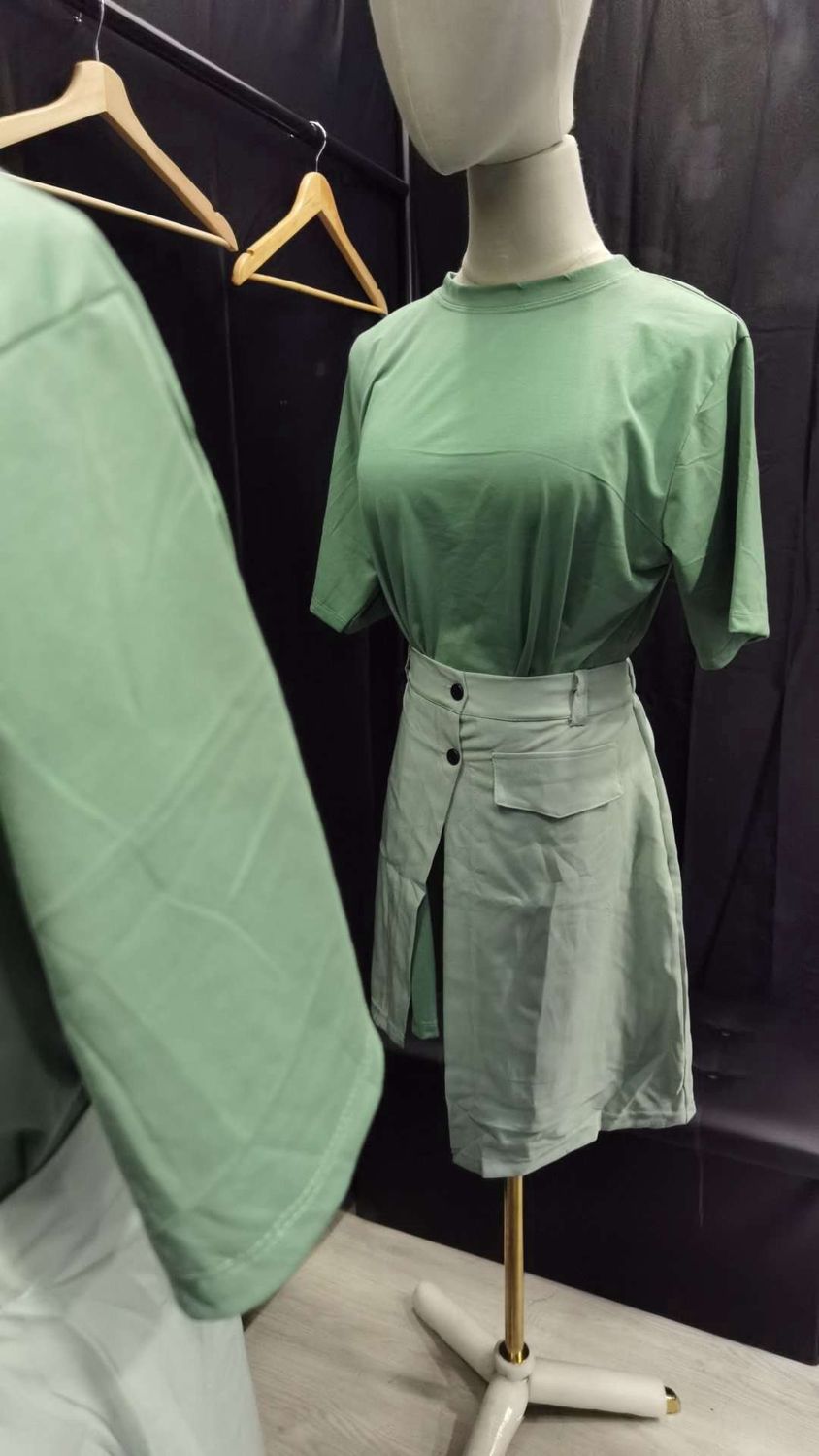 VN long shirt n skirt set wear green+green 22268