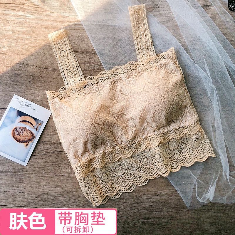 Laibei Rhombus Lace Wrapped Chest Short Tube Top: skin w bra 94786