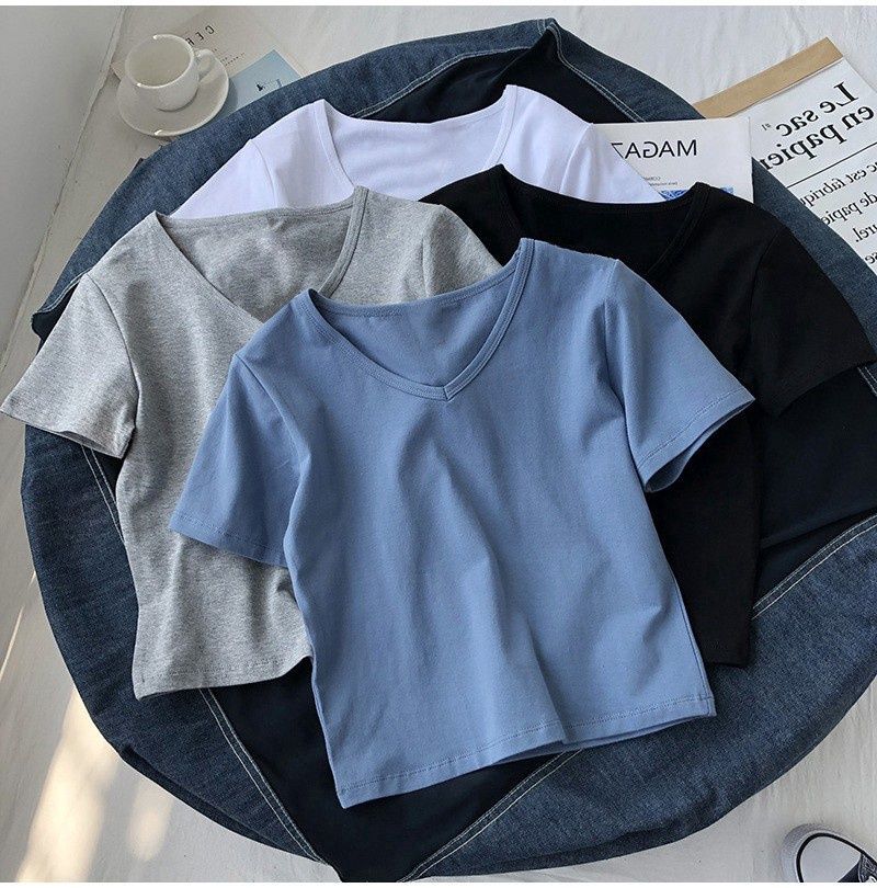 HJT 143 Cotton v-neck short-sleeved T-shirt: Blue  : XL 45988