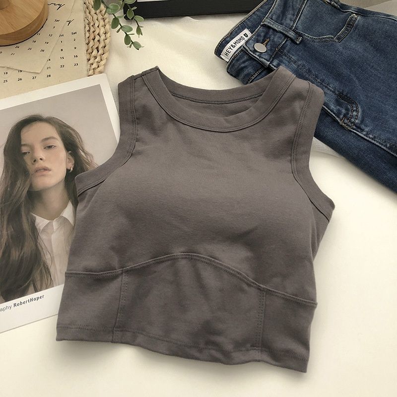 Ergou 545#XX Padded cropped sleeveless camisole: Dark Grey 58386