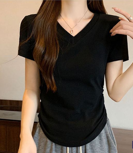 LUXI pleated V-neck pleats shirt black 2xl 04751