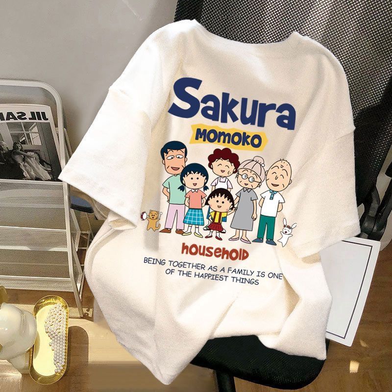 YW Loose T-shirt: White Maruko-chan family portrait: 3XL 25956