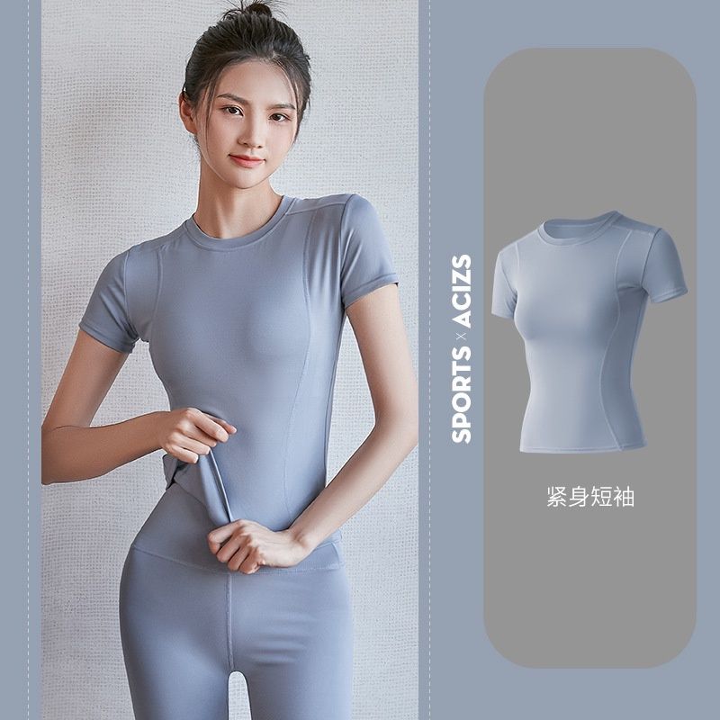 Hanxin Elastic Gym yoga Short Sleeve T-Shirt : grey blue : XL MTDX40 38899