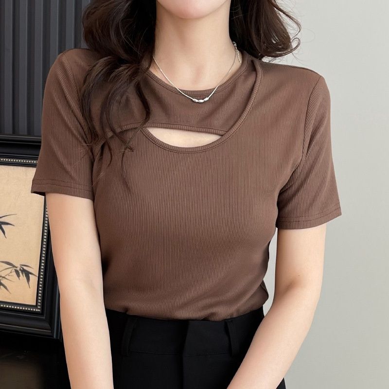 Luxi 2025 XL coffee hollow short sleeves 43705