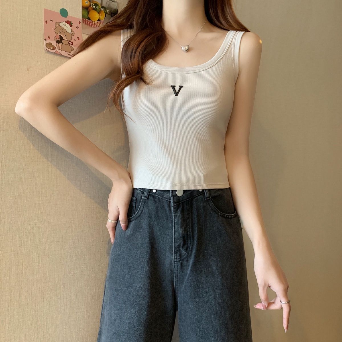 TS 793 Tank top W  straps and padded top: apricot 75940