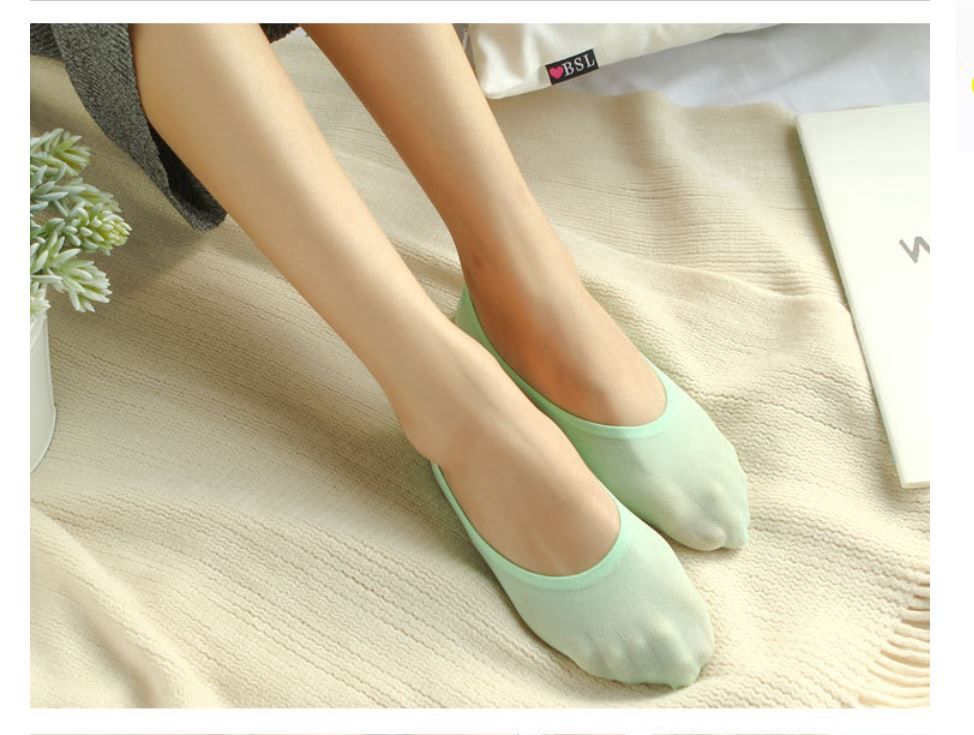 shikela 6 pairs ultra-thin candy-colored women's magic velvet invisible socks W silicon 9.3*14.5 SIZE 25-38 - Green