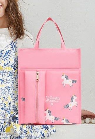 School students waterproof canvas portable file bag : s36—Pony pink with pencil CASE 232880